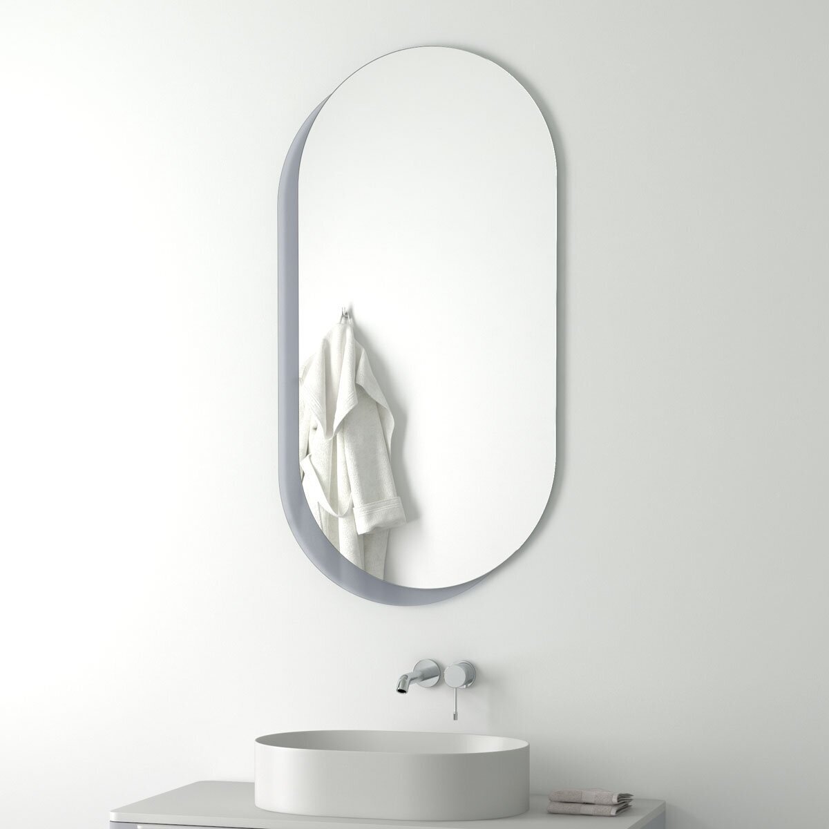 Зеркало настенное на стеклянном основании (графит) Овальное Double EVOFORM 65x124 см, спальни и ванной комнаты, BY 0313