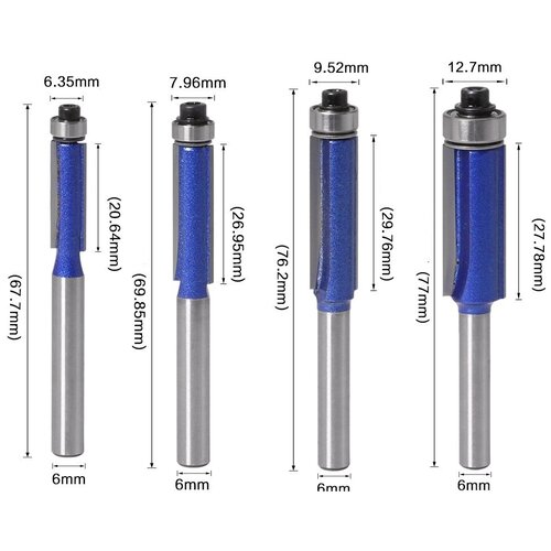 Набор фрез с верхним подшипником хвостовик 6 мм. 4шт.