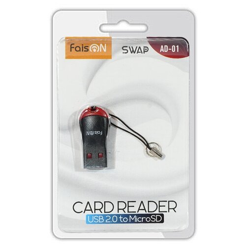 Кардридер FaisON для microSD, Swap, AD-01, USB 2.0, чёрный