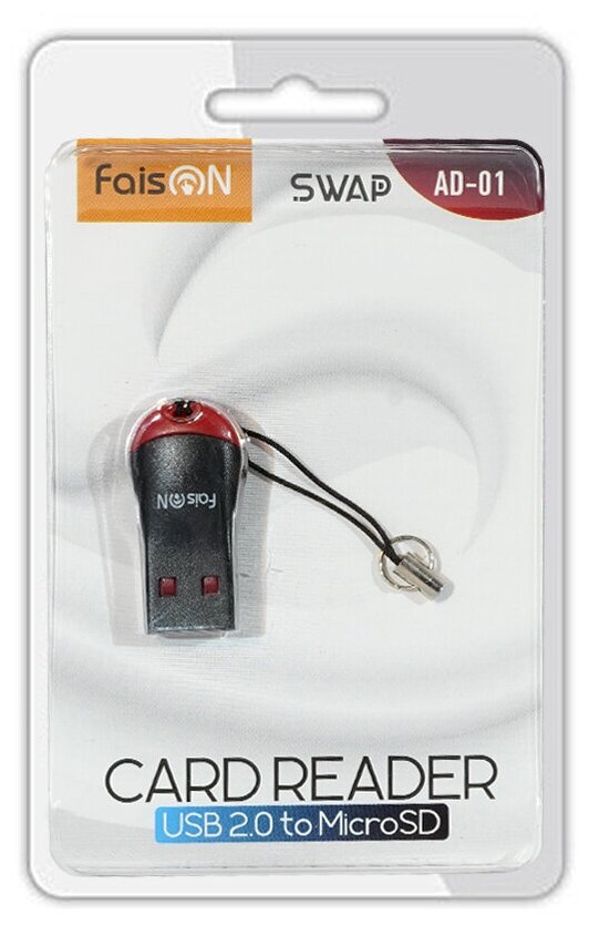 Картридер FaisON для microSD, Swap, AD-01, USB 2.0, чёрный