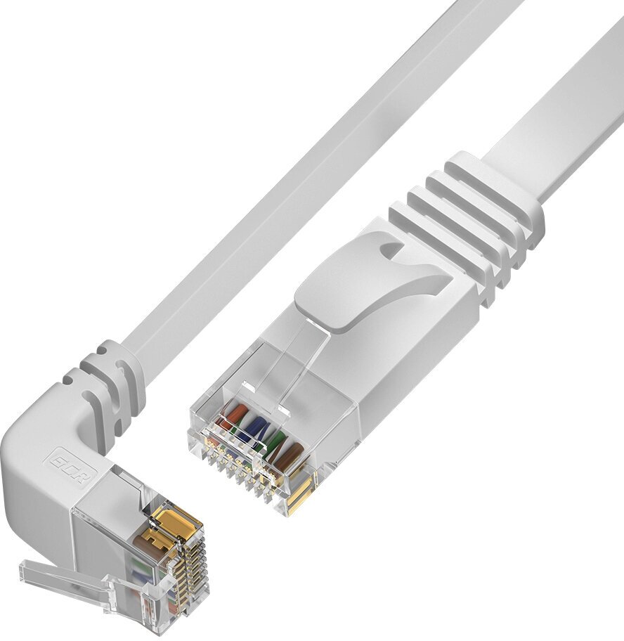 Патч-корд PROF плоский нижний угол UTP cat.6 10 Гбит/с RJ45 LAN компьютерный кабель для интернета 24K (GCR-LNC67D) белый 0.5м