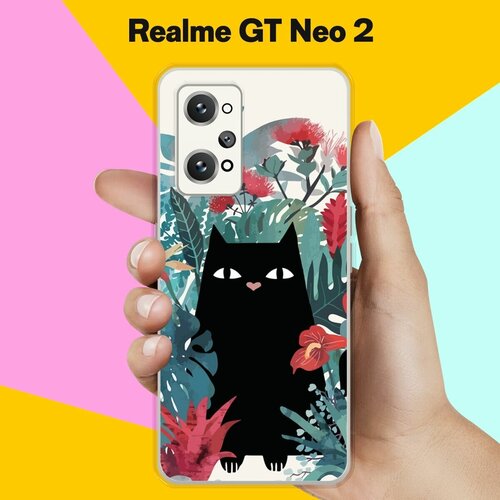 Силиконовый чехол на Realme GT Neo 2 Черный кот / для Реалми ДжиТи Нео 2 силиконовый чехол фон соты красные на realme gt neo 2 реалми gt нео 2