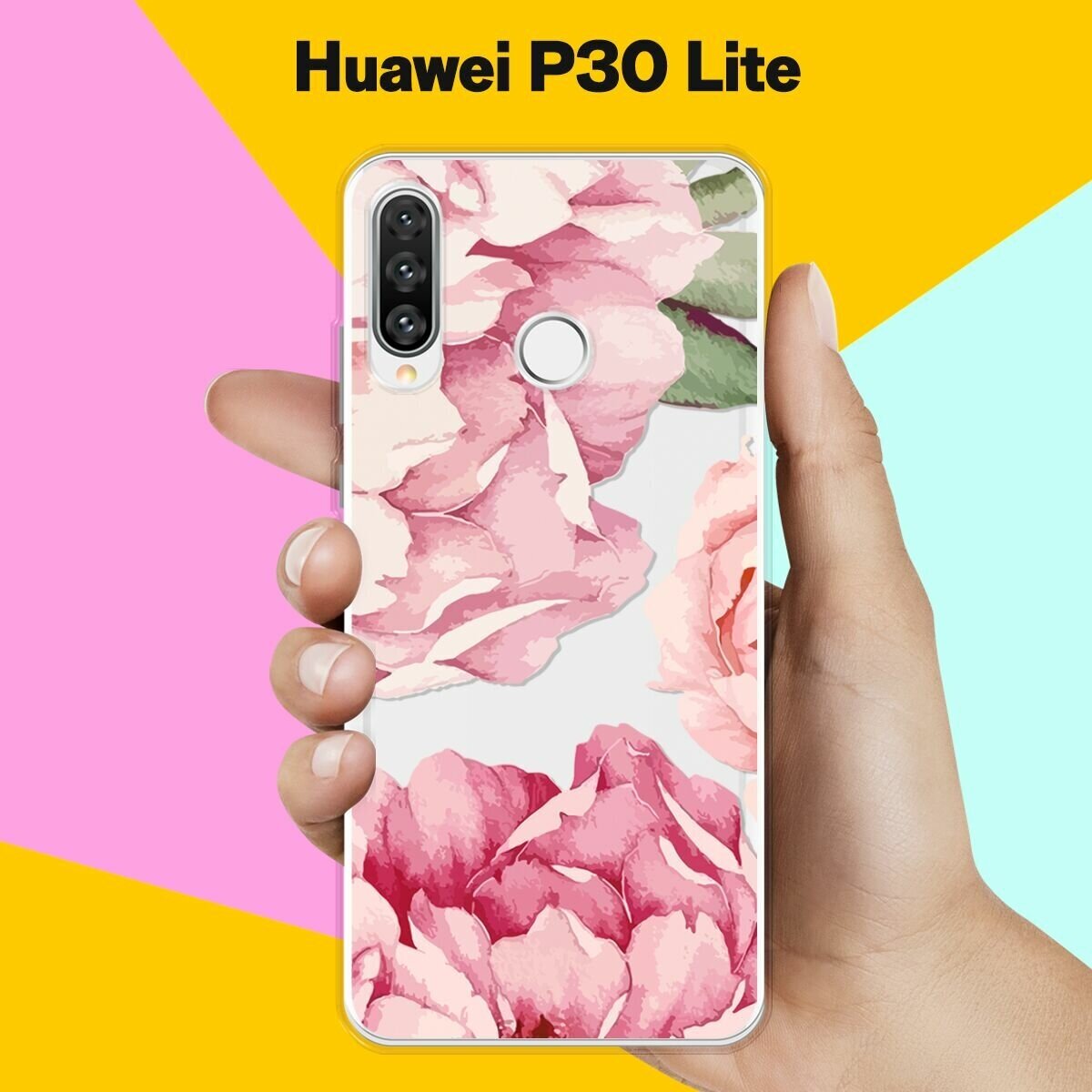 Силиконовый чехол на Huawei P30 Lite Пионы / для Хуавей П30 Лайт