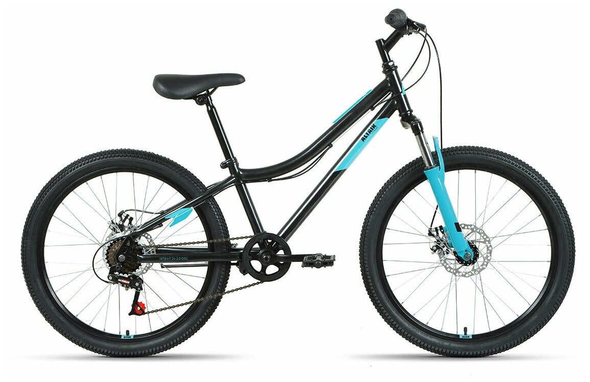 Велосипед ALTAIR MTB HT 24 2.0 D (24" 6 ск. рост. 12") 2022, черный/бирюзовый, RBK22AL24094