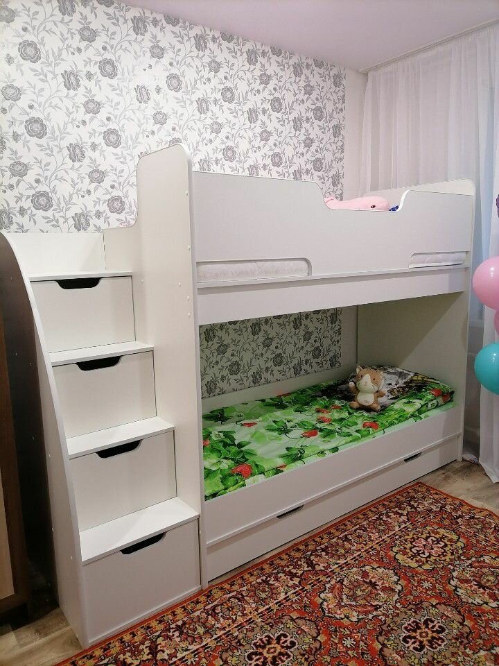 Matrix кровать детская двухъярусная "Junior 9" цвет белый, лестница слева