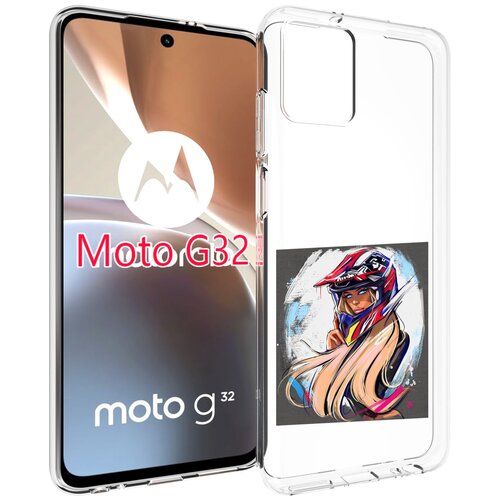 Чехол MyPads девушка-в-шлеме для Motorola Moto G32 задняя-панель-накладка-бампер