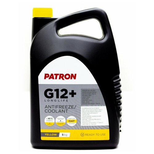 Антифриз PATRON желтый G12+ LONG LIFE, (-40C), 5 кг