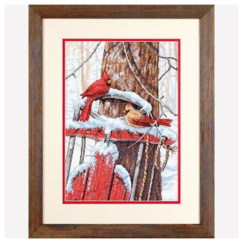 фото Набор для вышивания "dimensions" 70-08837 "кардиналы на санках"25 x 36 см