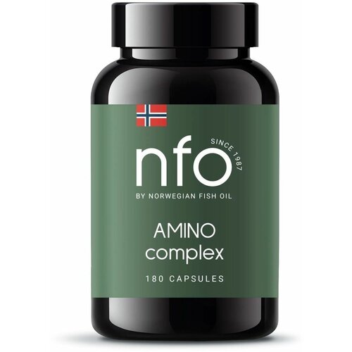 Norwegian Fish Oil, NFO Амино Комплекс из 18 аминокислот для энергии организма и тонуса мышц, 180 капсул по 475 мг