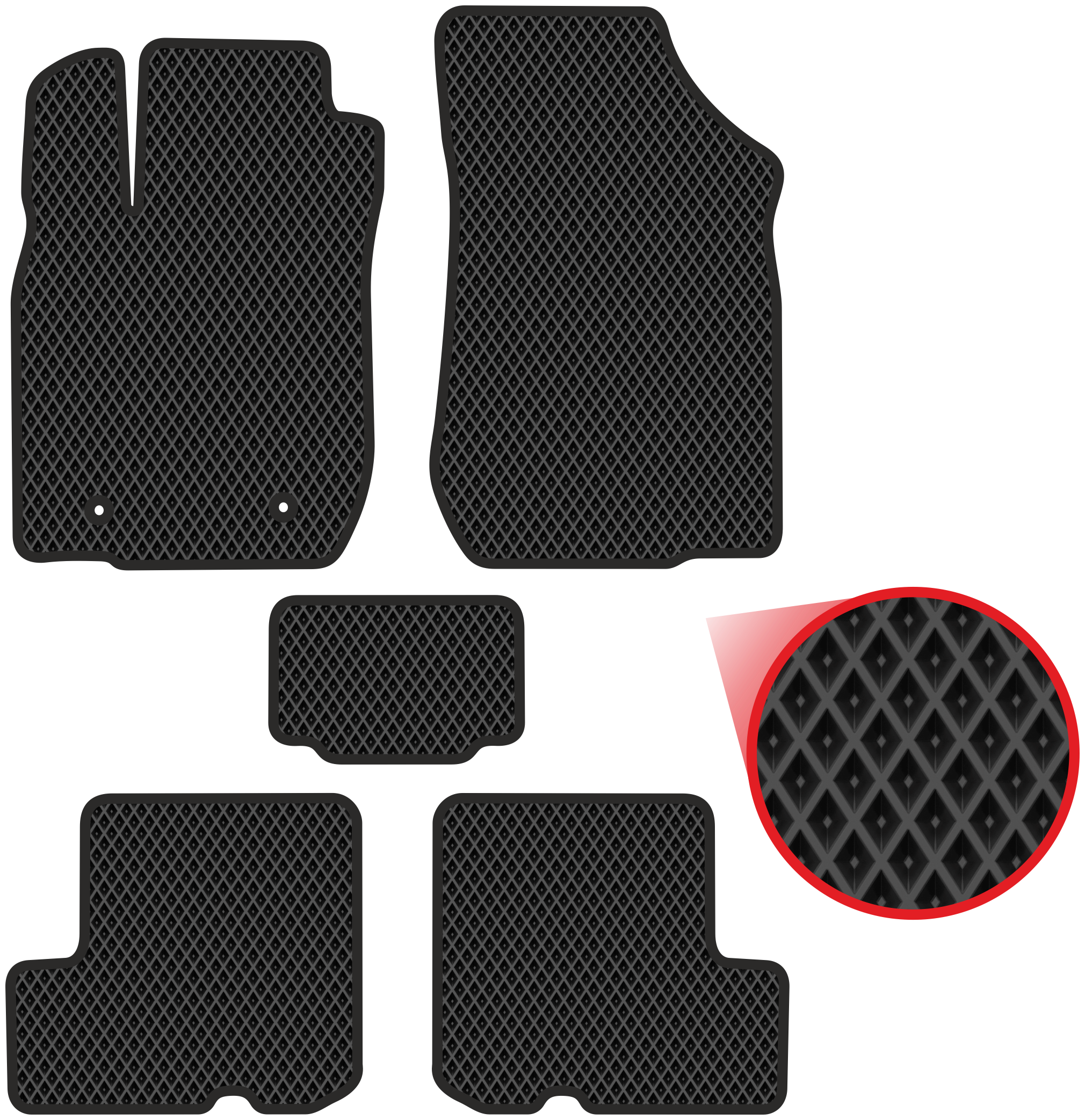 Автомобильные коврики EVA для Renault Sandero I (2008-2014) чёрные с чёрным кантом ячейка - ромб