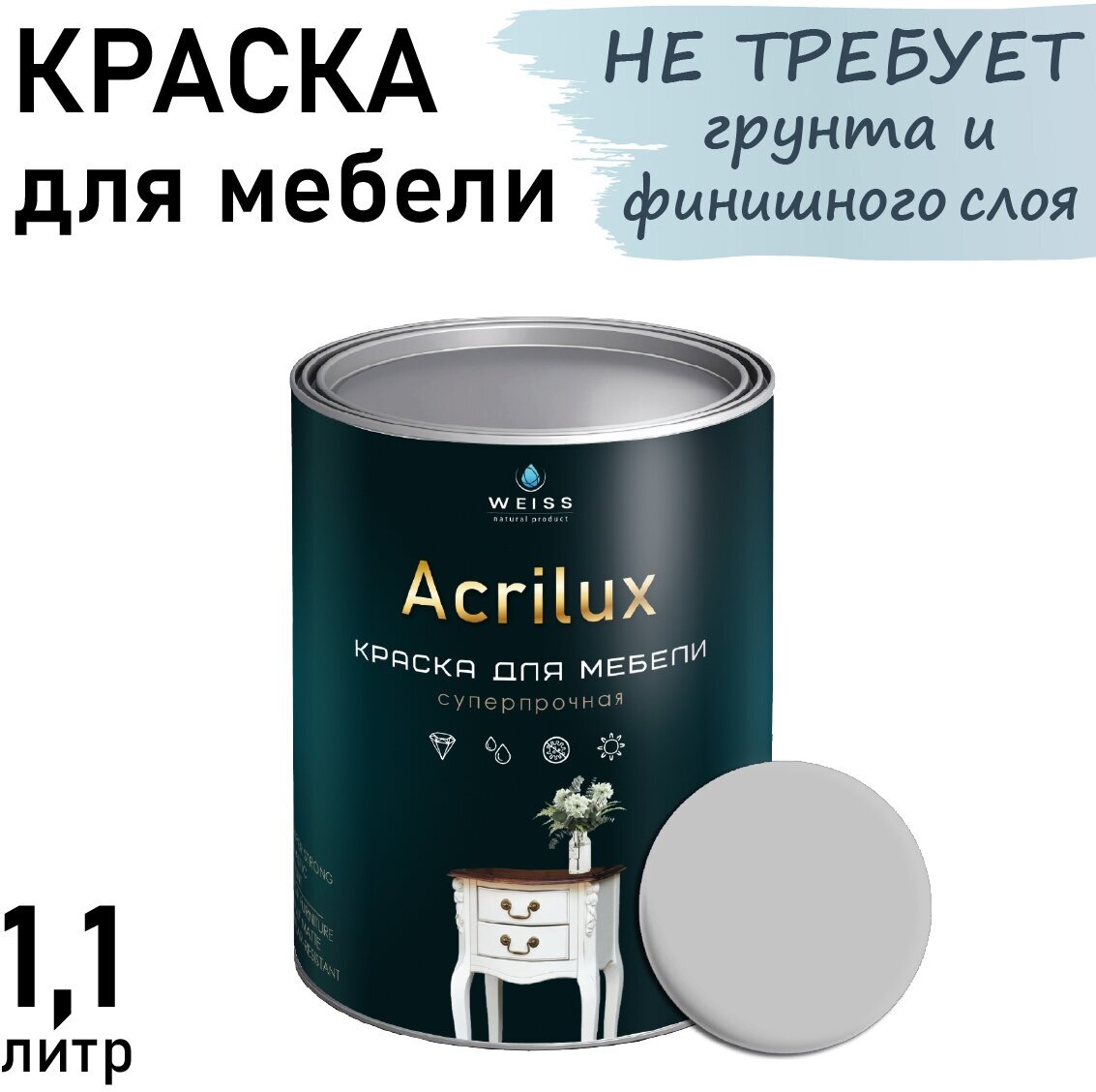 Краска Acrilux для мебели для кухонных фасадов для декора для творчества моющаяся. без запаха