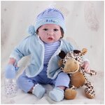 Reborn Kaydora Мягконабивная кукла Реборн (Reborn Dolls) - Мальчик в синем полосатом костюмчике (56 см) - изображение