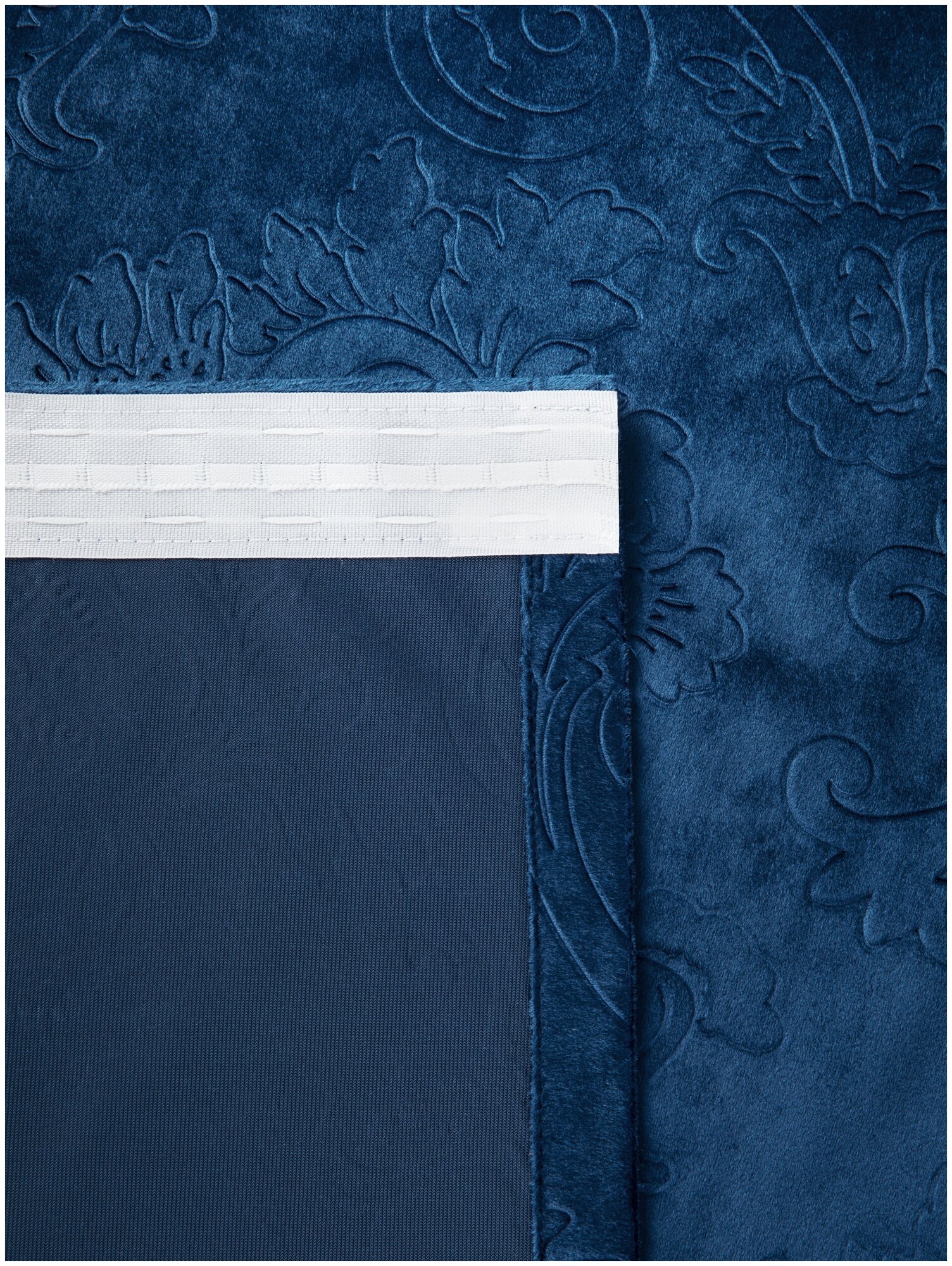 Портьера ТД Текстиль бархат Корона с тиснением ширина 200см, высота 270см, цвет синий - фотография № 7