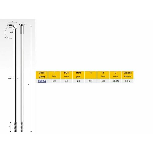 Велосипедные спицы Pillar psr 14, 285 мм, серебристые