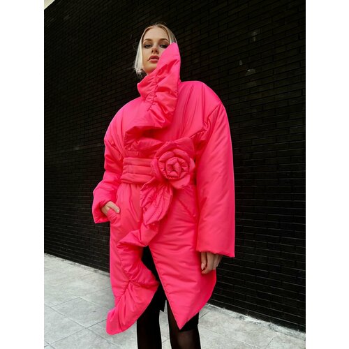 фото Пуховики valiosa, оверсайз, без капюшона, авторский дизайн, размер s-m-l, розовый