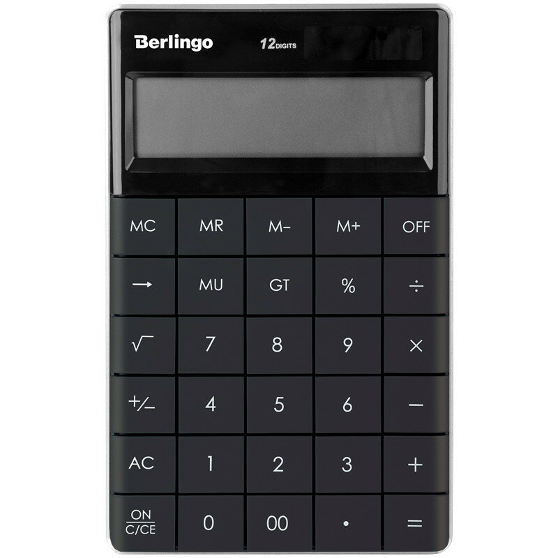 Калькулятор настольный Berlingo "PowerTX", 12 разр, двойное питание, 165*105*13мм, антрацит, 243785