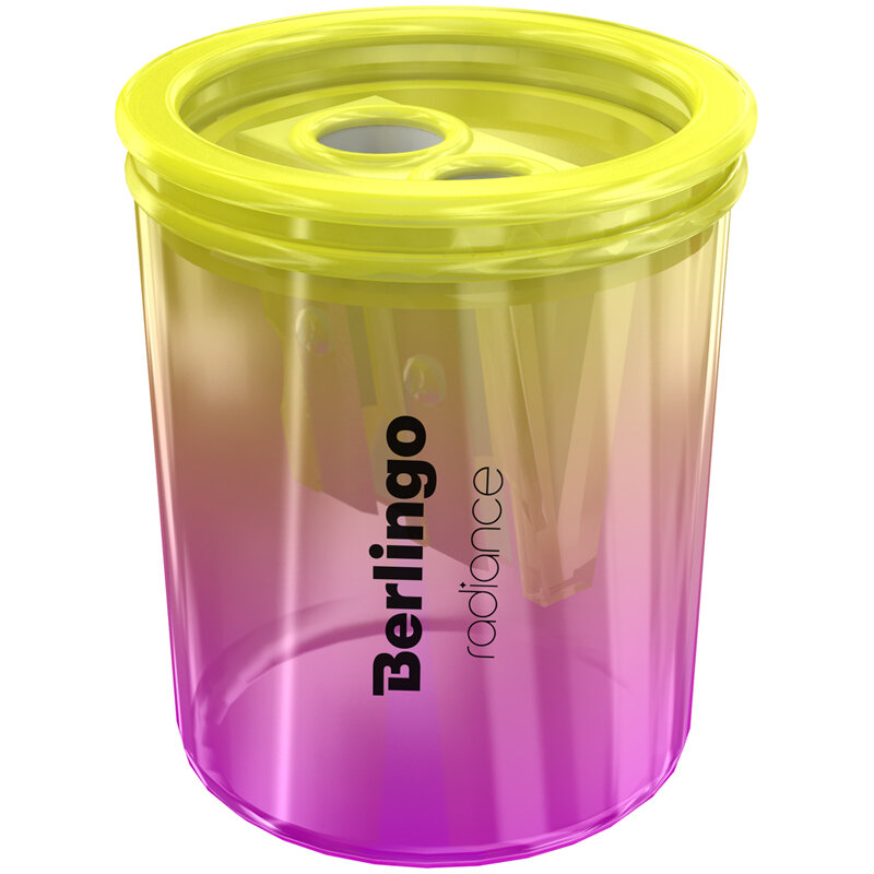 Точилка Berlingo пластиковая "Radiance", с контейнером, 2 отверстия, ассорти
