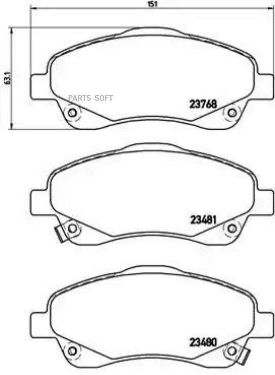 BREMBO P83046 Колодки тормозные дисковые передн. TOYOTA AVENSIS (_T25_) 04/03-11/08 / TOYOTA AVENSIS Estate (_T25 ()