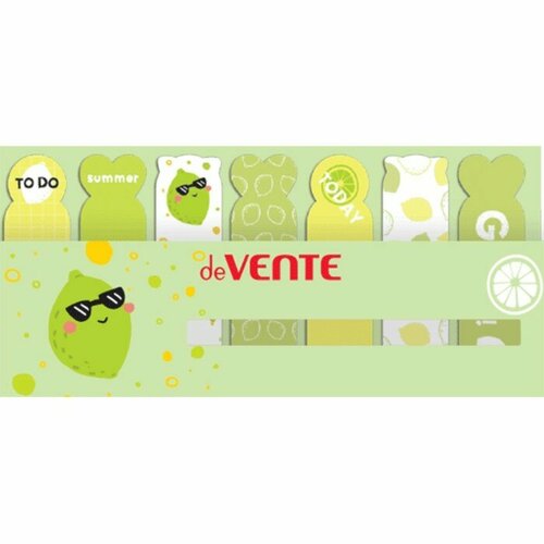 DeVENTE Закладки с клеевым краем, бумажные, дизайн 18 х 65 мм, deVENTE Lime, 7 цветов х 20 листов, в пластиковом пакете