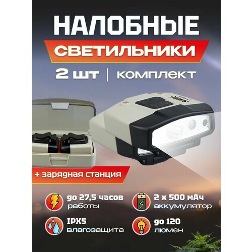 Комплект из двух фонариков с зарядной станцией Sunree H120*2 Sensor Hat Light (H120*2) Grey