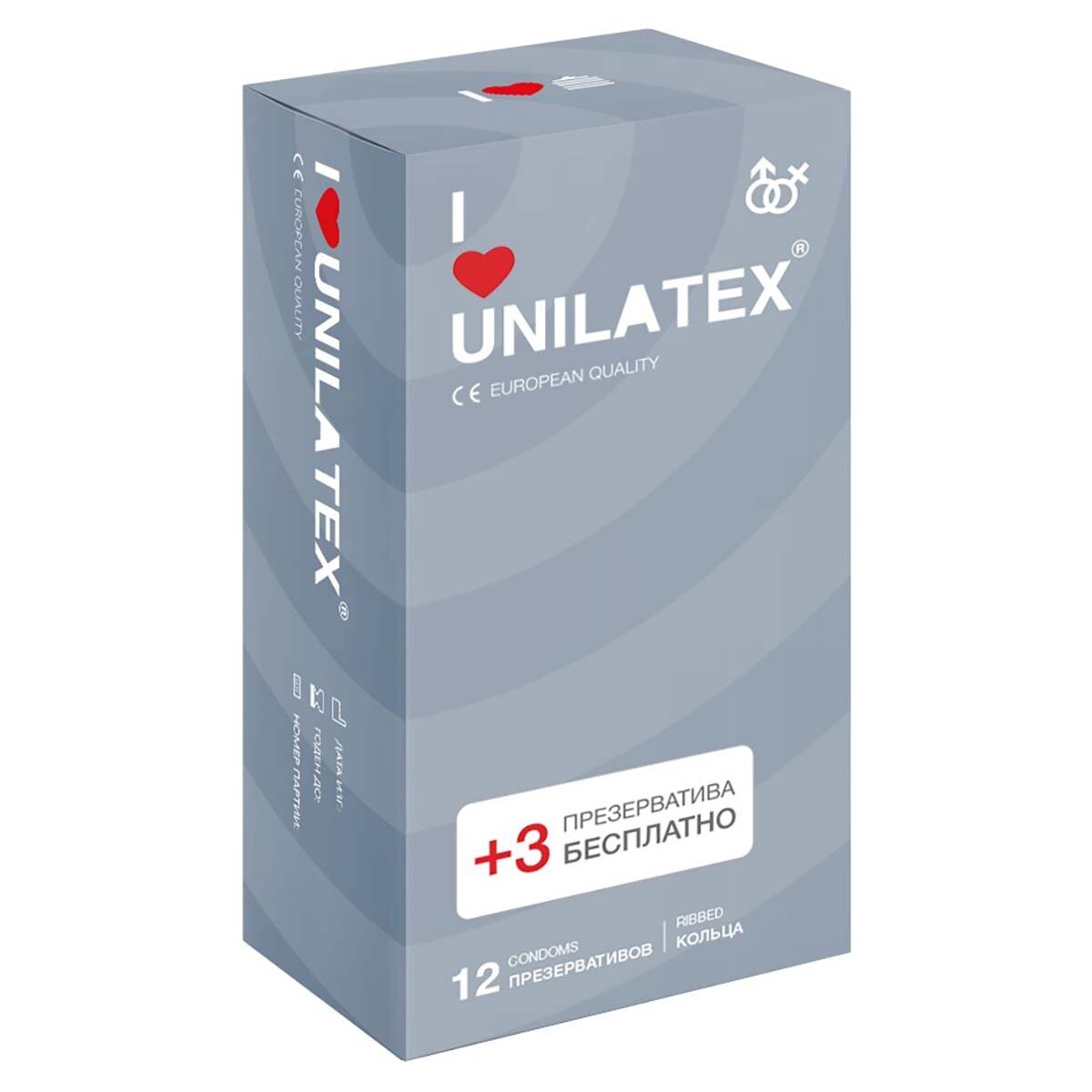 Презервативы с кольцами Unilatex Ribbed 1 уп (12+3 шт)