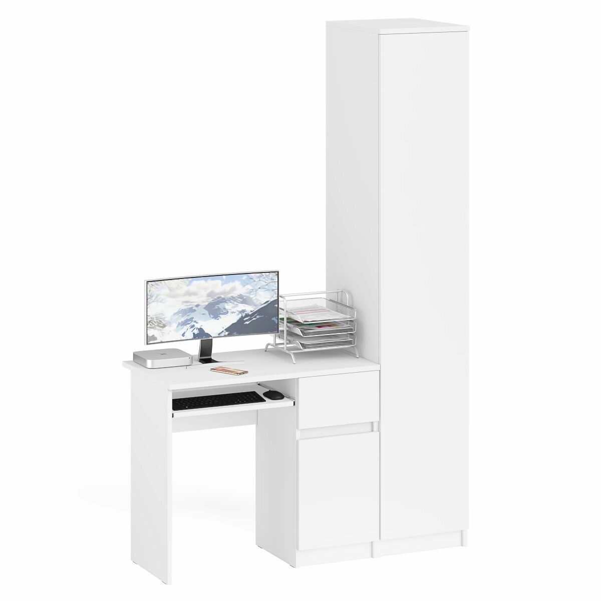 Компьютерный стол СВК Мори МС-1 правый с пеналом цвет белый, 130,4х50,4х209,6 см.