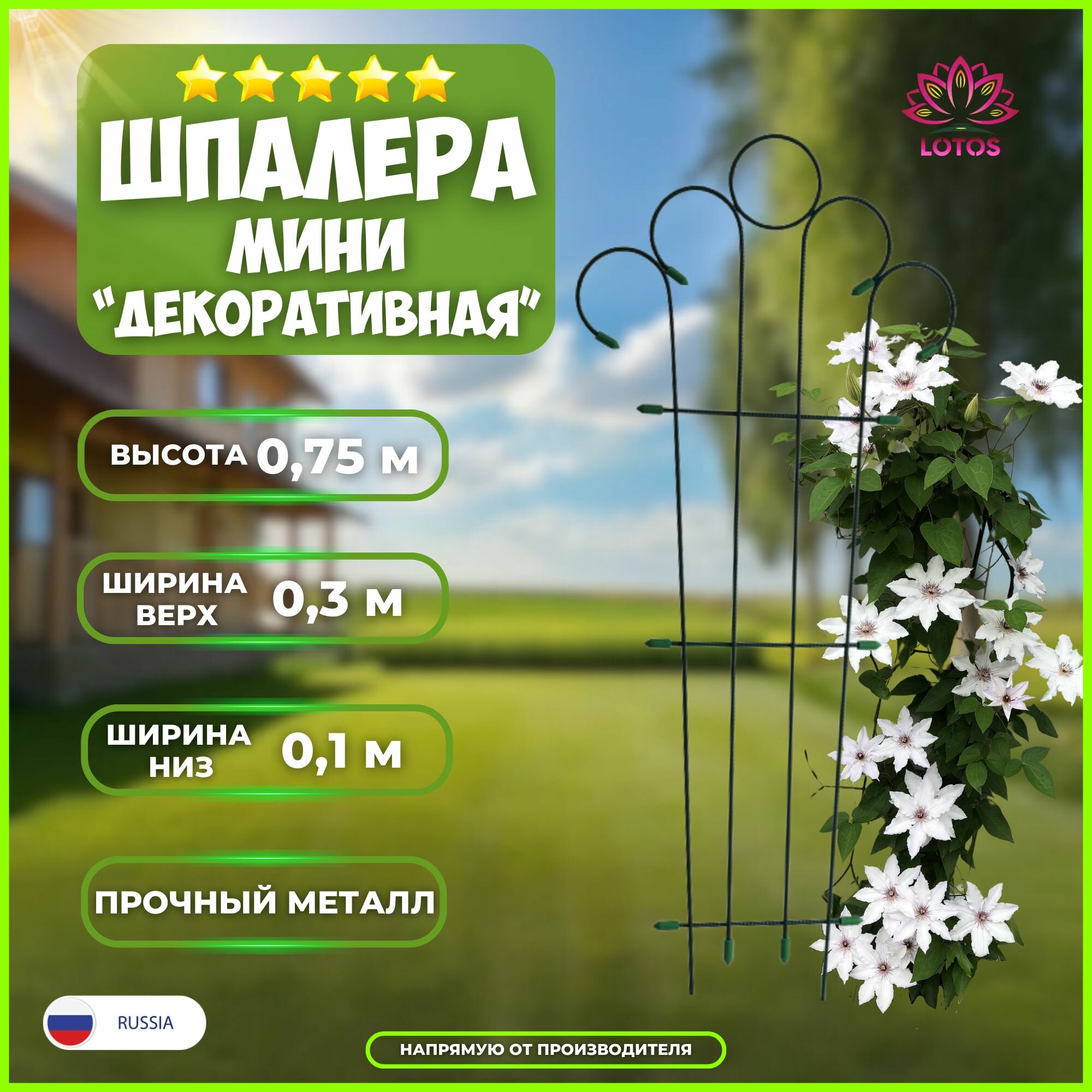 фото Шпалера для вьющихся растений Мини-Декоративная, высота 0,75 м, ширина верх 0,3 м, ширина низ 0,1 м