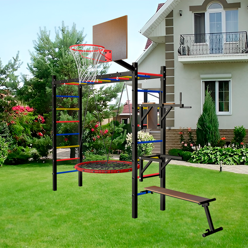 Уличная шведская стенка Sv Sport рукоход У553К (ступени Разноцветные / Качели-гнездо 1.15м)
