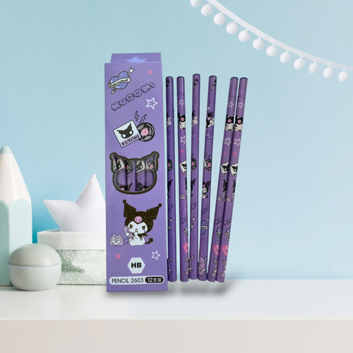 Набор простых карандашей для рисования Куроми 12 шт фиолетовый, серый, черный, фиолетовый