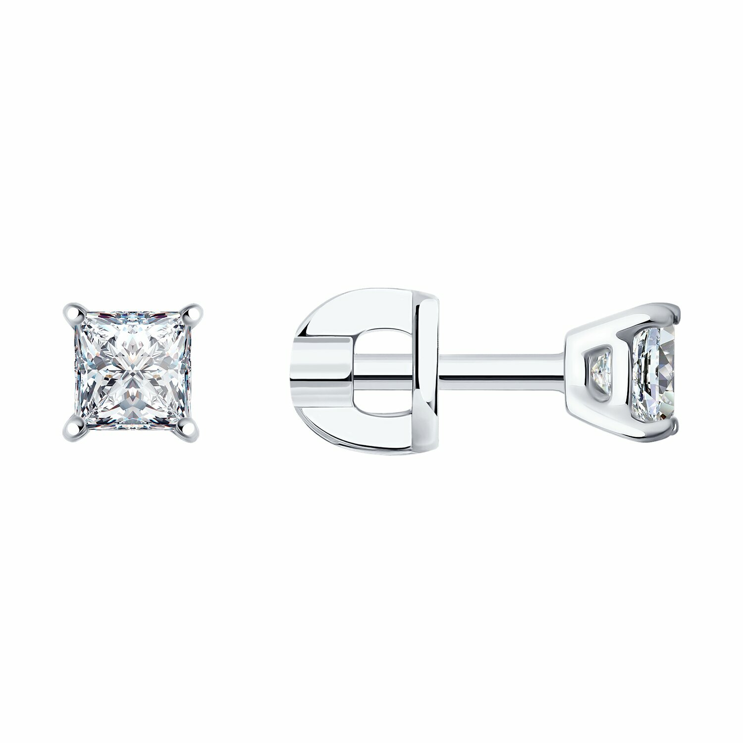Серьги пусеты Diamant online, белое золото, 585 проба, бриллиант, длина 0.4 см, , прозрачный