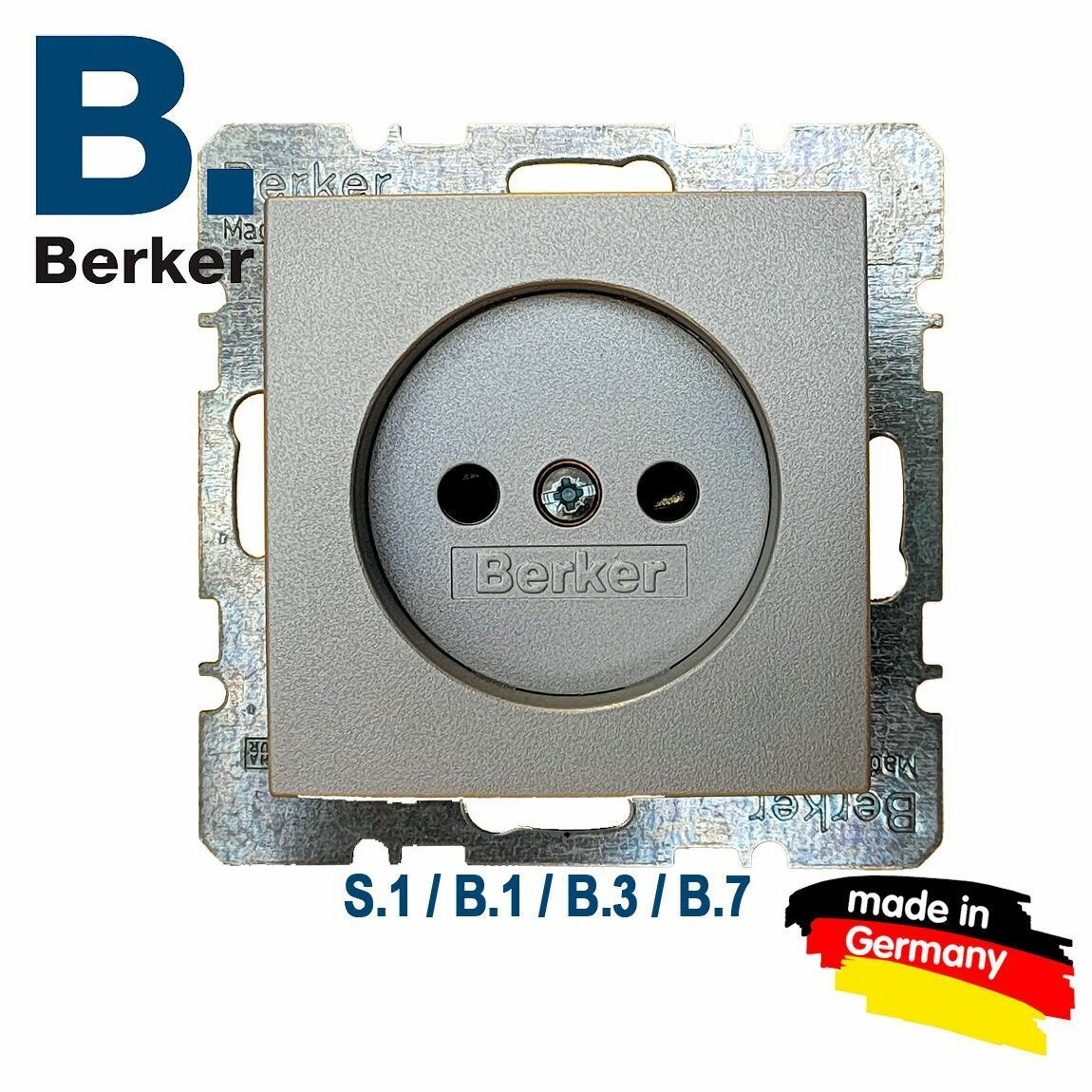 Розетка без з/к, с защитой от детей, BERKER S.1/B.1/B.3/B.7, алюминиевый, матовый лак, 6167331404
