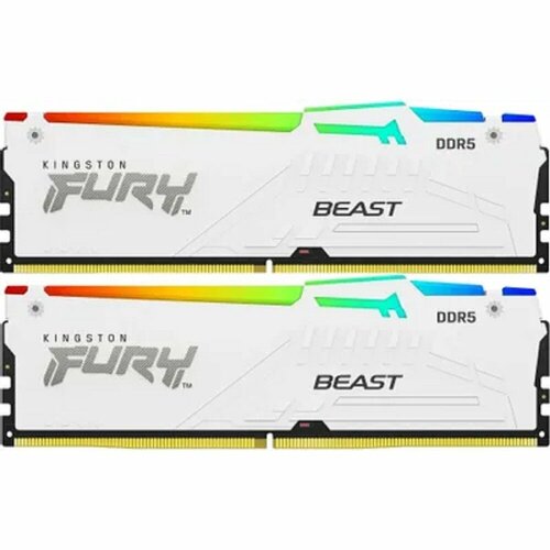 Kingston Модуль памяти Kingston 64GB 5600MTs DDR5 CL40 DIMM Kit of 2 FURY Beast White RGB XMP KF556C40BWAK2-64 20420₽