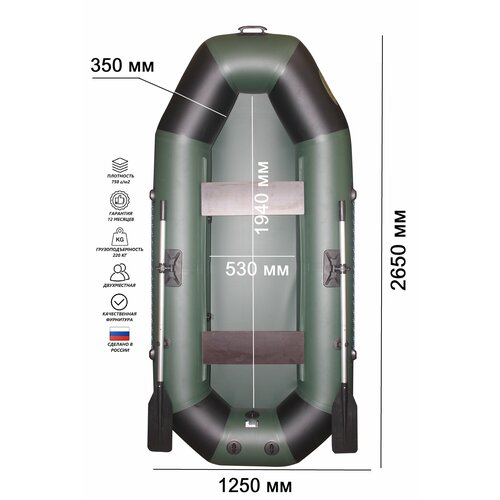 Лодка надувная ПВХ Хищник-265 (зелено/черная)