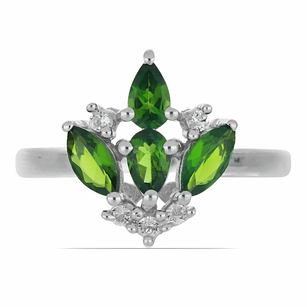 Кольцо, серебро, 925 проба, родирование, хромдиопсид, топаз