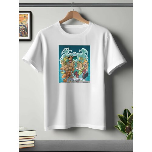 фото Футболка oneq унисекс 56-58 (3xl) размер с принтом скуби-ду, белая, размер 3xl, белый