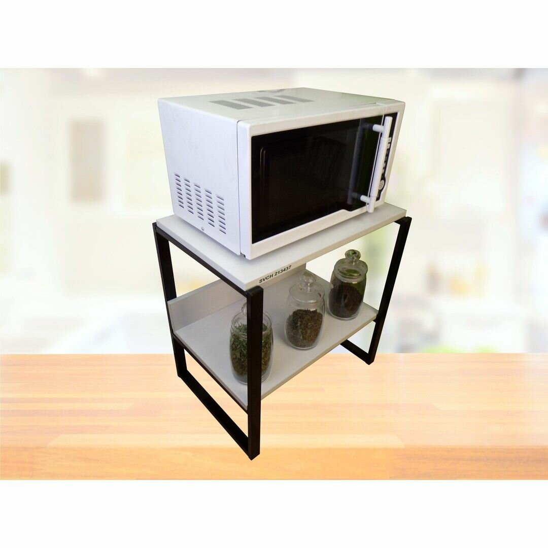 Подставка, полка на стол для микроволновой печи "SVCH 213437", высота 56см, цвет каркасов-черный, полок-сосна выбеленная