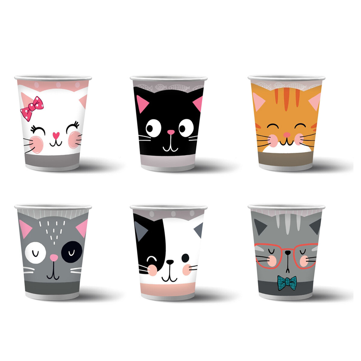 ND PLAY Набор бумажных стаканов 250 мл 6 шт Кошки с ушками - праздничное оформление