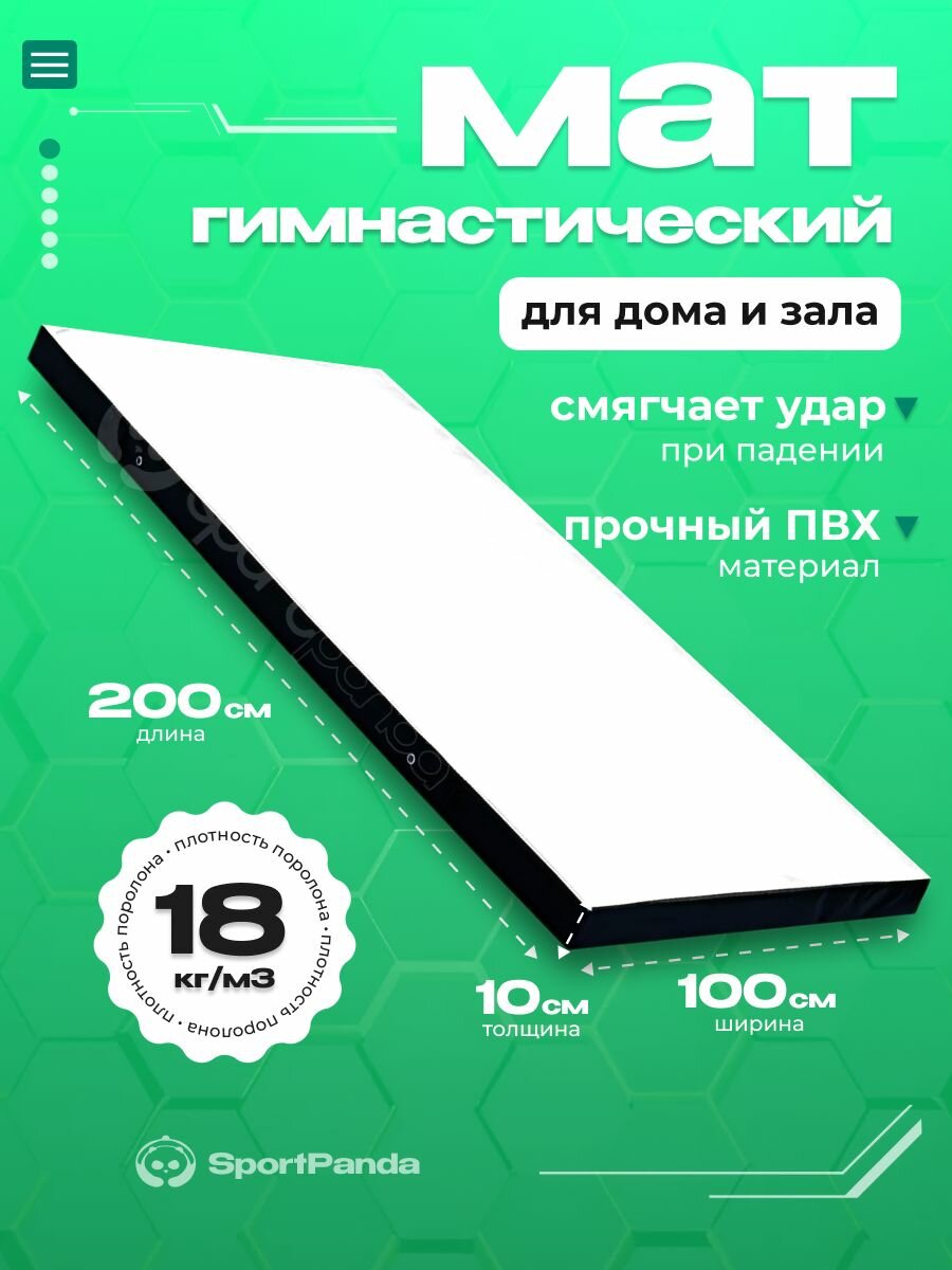 Мат гимнастический 1*2*0,1 м, прочный ПВХ + поролон 18 кг/м3