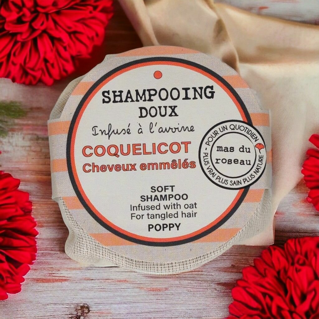 Шампунь Mas du Roseau COQUELICOT твердый 60гр, аромат лепестки мака, мягкое действие