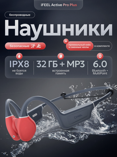 Изображение товара Беспроводные Bluetooth наушники для спорта (плавание, бег, фитнес, вело) iFEEL Active Pro Plus с костной проводимостью, микрофоном и MP3