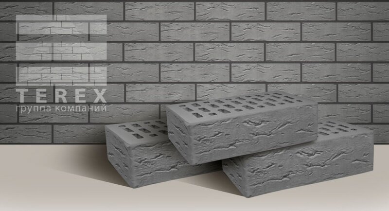 Кирпич лицевой керамический TEREX 1НФ Серый Рустик 250x120x65