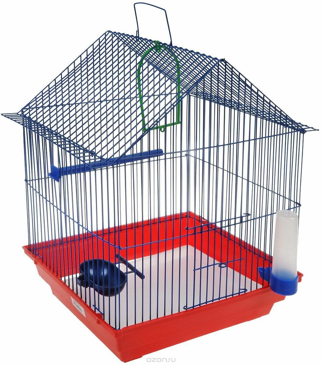 Зоомарк 410 Клетка для птиц малая домик (комплект) 35*28*43, цвет микс - фотография № 6