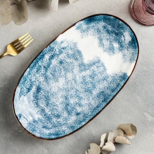 Блюдо керамическое сервировочное Море, 30,5x17,5 см, цвет синий