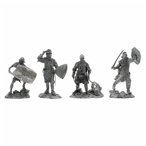 Подбор скульптурных миниатюр Воины разных эпох (4 шт.), олово крестоносцы воины разных эпох