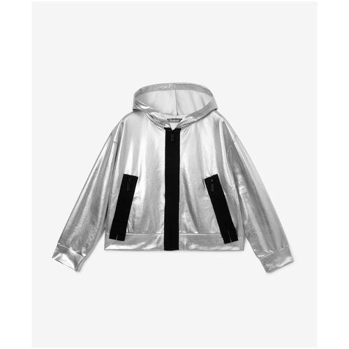 Толстовка на молнии с капюшоном серебристая Gulliver, для девочек, размер 152, мод. 12307GJC1601