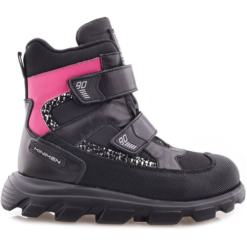 Ботинки MINIMEN, демисезон/зима, натуральная кожа, на липучках, размер 35, черный, розовый