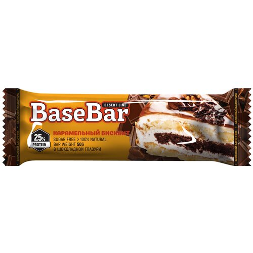 Протеиновый батончик Base Bar Desert Line Карамельный бисквит, шок. глазурь, 50гр, 4 шт