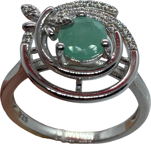 Кольцо, серебро, 925 проба, циркон, изумруд, размер 18, зеленый
