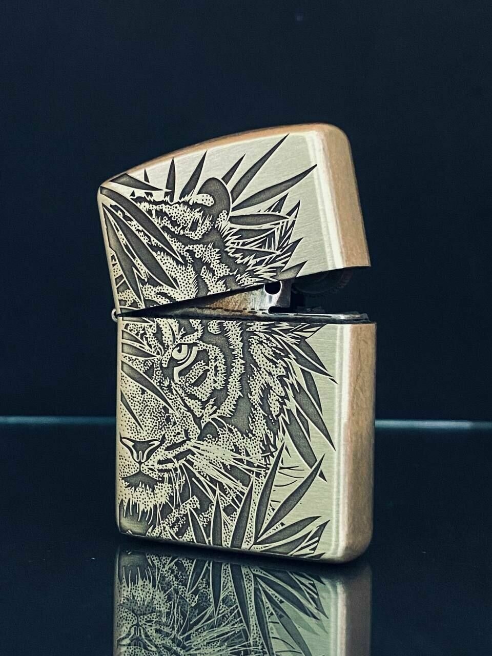 Зажигалка бензиновая Zippo(Armor) Тигр Custom Латунь с глубокой гравировкой - фотография № 5