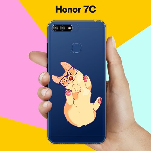 Силиконовый чехол Корги в очках на Honor 7C силиконовый чехол 8 корги на honor 7c